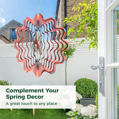 3D Wind Spinners, 2 Pcs 3D Stainless Steel Bird Sculptures Ornaments For Garden Decor, 12’’ Large Bird Hanging Spinners With 360°Swivel Hooks, Garden Art Wind Spinners For Outdoor & Indoor #TOP2