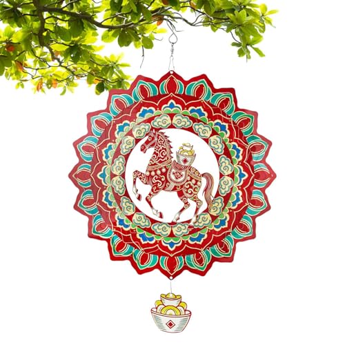 Cascada de campanillas con forma de caballo – colgante de acero inoxidable de 29 cm – Colgante colgante año caballo 2026 – para casa, jardín, terraza, interior y exterior y para de