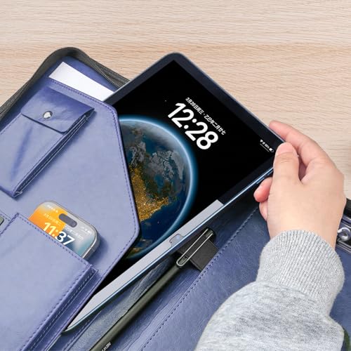 Image of Zippered Padfolio Organizer, WRIYES Leather Planner Binder, 10.2 Inch Portfolio Folder for Documents, Letter Size Business Card Holder for Men&Women (Blue)