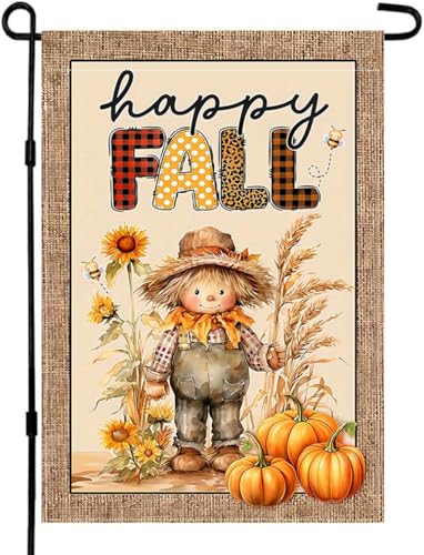 CHAONENG Fall Scarecrow Garden Flag 12x18 Inch Double Sided Outside Happy Fall Yall Autumn Rustic Yard Outdoor Flag