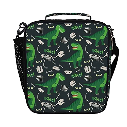Lancheira térmica para mulheres e homens, T Rex e Dino Bones Roar, reutilizável, quadrada, para trab