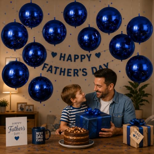 Image of 14 Pcs Navy Blue Round Foil Balloons 22 /15 /10 4D Ball Balloons Dark Blue Metallic Balloon Ornament Mylar Balloon Chrome for Birthday Graduation Wedding Anniversary New Year Disco Party Decor