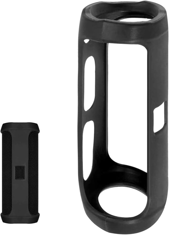 Linkidea Silicone Speaker Case Cover Compatible with JBL Flip 4 Waterproof Portable Bluetooth Speaker, Protective Soft Skin Sleeve, Travel Carrying Pouch (Black)