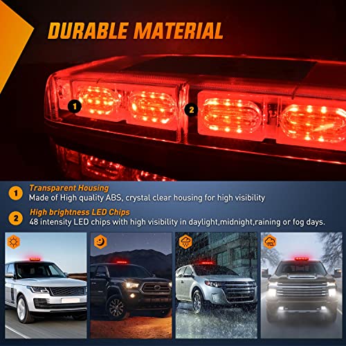 Image of Nilight 12 Inch Roof Top Strobe Lights Magnetic Mount | Red Hazard Light Emergency Safety Warning LED Flashing Light Bar 48LED 12V 24V for Cars Trucks Snow Plows