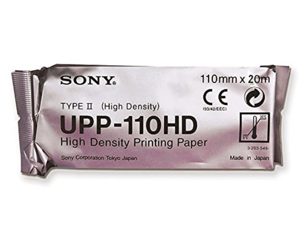 GIMA Papel para ultrasonido Sony UPP-110HD, soporte de impresión monocromática B/N alta densidad (tipo II), aplicaciones ultrasonido, dentales y microscopía, A6, tamaño 110mmx20m, 10 rollos