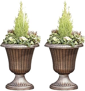 Garden Urn Patio Planter Outdoor & Indoor Large Flower Plant Pots, Set of 2 (Bronze)