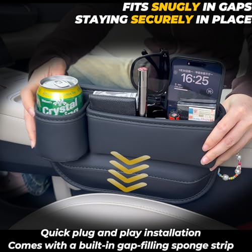 2-Pack Car Seat Gap Filler Organizer with Cup Holder - Premium Leather - Universal Fit - Keeps Cans/Phone/Keys/Wallets Organized(Black) - Image 5
