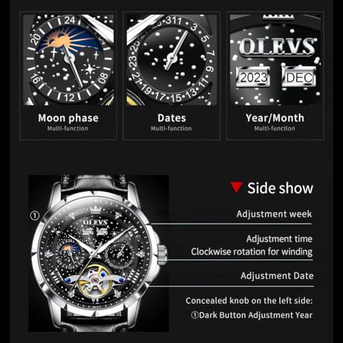 Image of OLEVS Mens Automatic Watches Self-Winding Starry Sky Diamond Skeleton Luxury Wrist Watch Waterproof Luminous