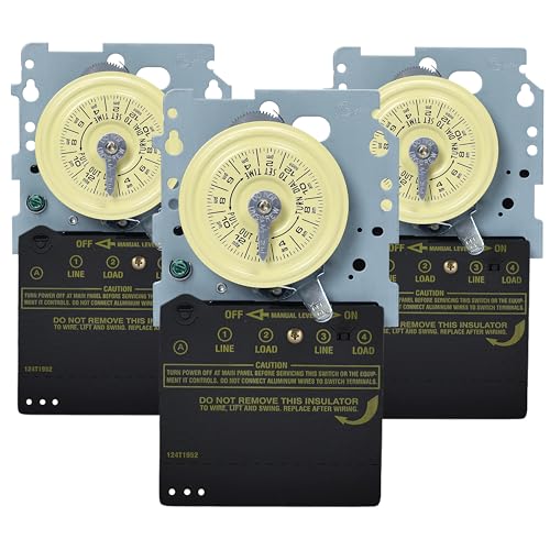 Image of Intermatic T104M 24-Hour Mechanical Timer (Mechanism Only) - 208-277V DPST, Heavy-Duty Programmable Time Switch - 40A Load Control for HVAC, Pumps, Lighting, and Industrial Equipment (Pack of 3)