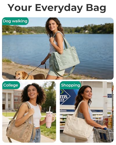 Image of BAGSMART BAGAMSRTTote Bag for Women | Fits 14 inch Laptop & 40oz Tumbler, Soft Vintage Corduroy Crossbody Bag For Teacher, Nurse Daily Use & Flight Travel, Hand Wash