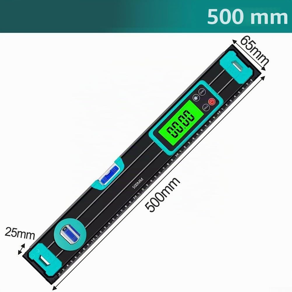Nivel digital, regla de nivel de pantalla LCD digital, resistente al polvo y al agua, con alertas de sonido, para obras de construcción, renovaciones interiores, montaje de muebles (500 mm)