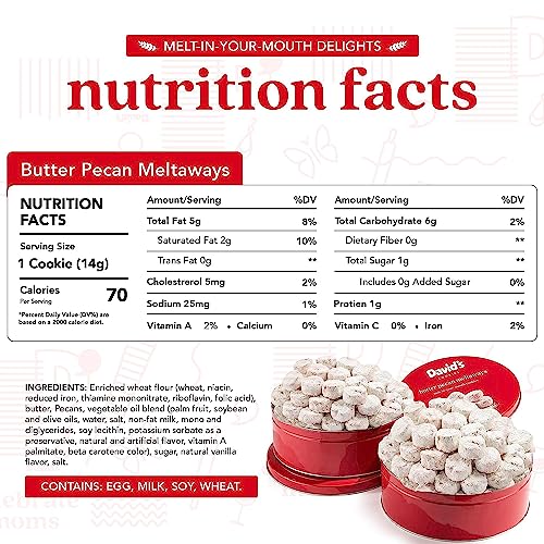 David's Cookies Gourmet Butter Pecan Meltaway Round Tin with Crunchy Pecans and Powdered Sugar, All-Natural Ingredients, Kosher, Ideal Present for Special Occasions, 64 Oz (2 Pack)