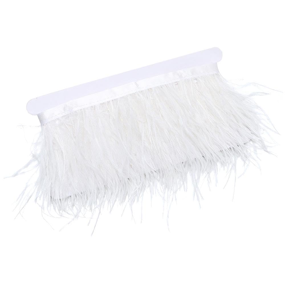 2.2 Yards 3-4inch White Trim Fringe with Satin Ribbon Tape Dress Feather for DIY Dress Sewing Crafts Costumes Decoration