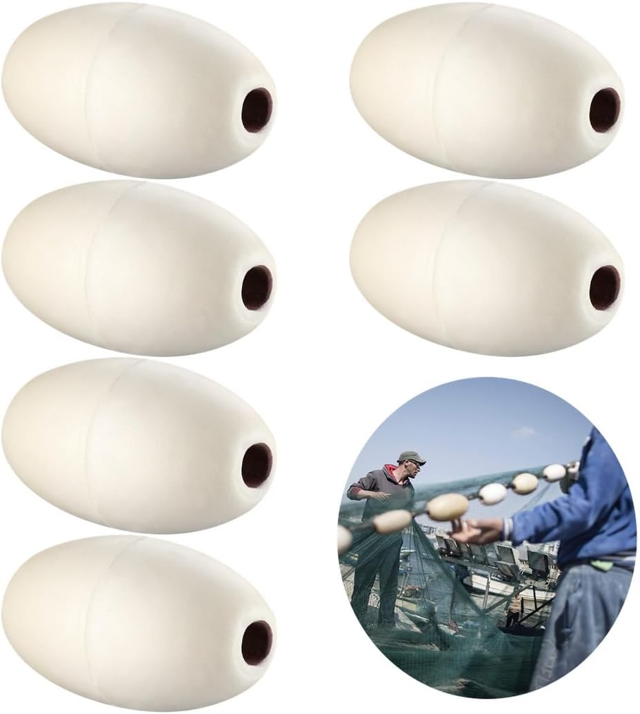 6 Pcs Oval Floats for Water, 3.5” X 5.5”, 0.7” Hole, Rope Buoyancy for Boats, Fishing, Pools, Lines