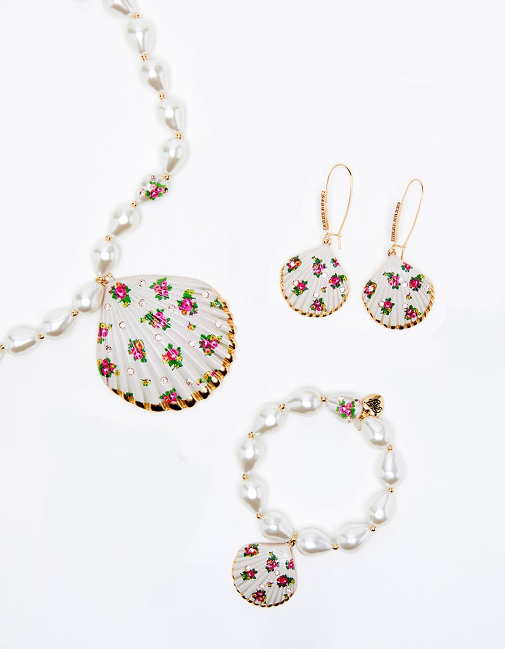 Betsey Johnson Womens Floral Shell Dangle Earrings