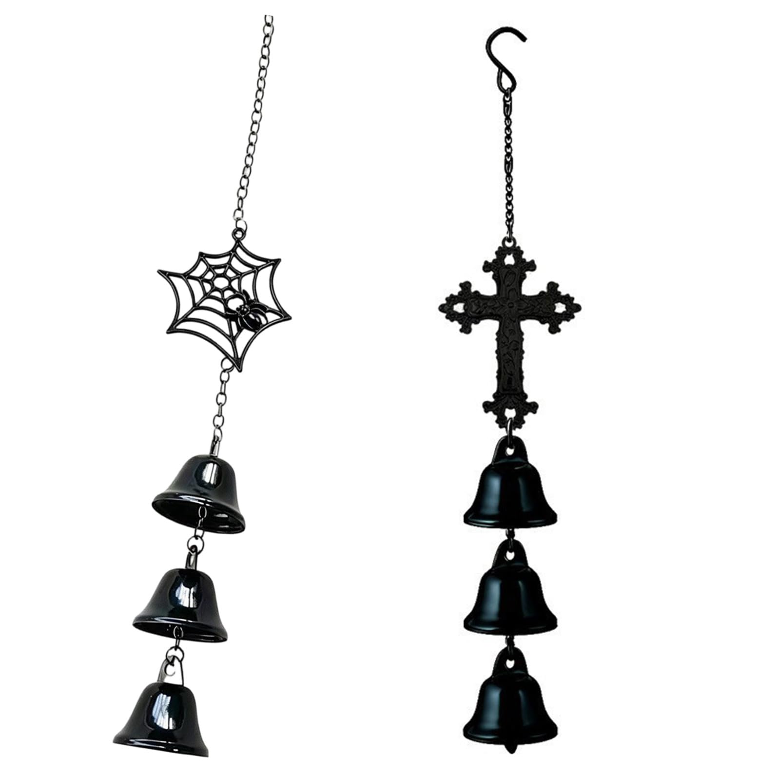 Handcrafts Iron Halloween Wind Chimes with Intricate Spiders Web Design Suitable for Various Decoration Styles Dark Home Deck Wind Chimes Gothics Styles Spiders Web with Bells for Halloween and Dark