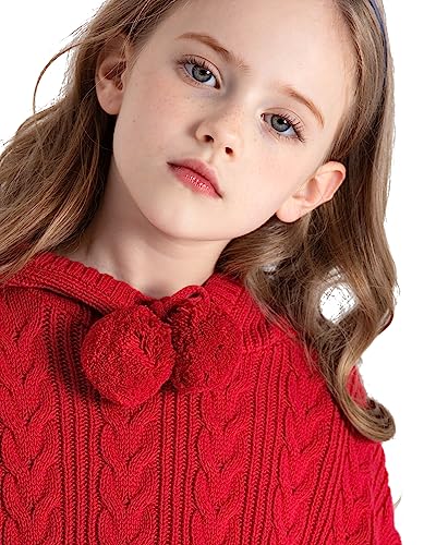 Boboyoyo Cape For Girls Poncho Sweater Pullover Toddler Holiday Sweaters Kids Cute Knitted Top Red Size 8-10 Years #TOP3