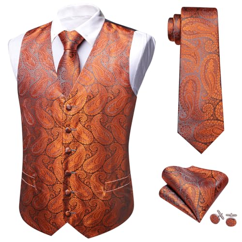 Image of Barry.Wang Men's Suit Vest Formal /Leisure Paisley Jacquard Silk Tie Pocket Square Waistcoat Set Wedding 5PCS