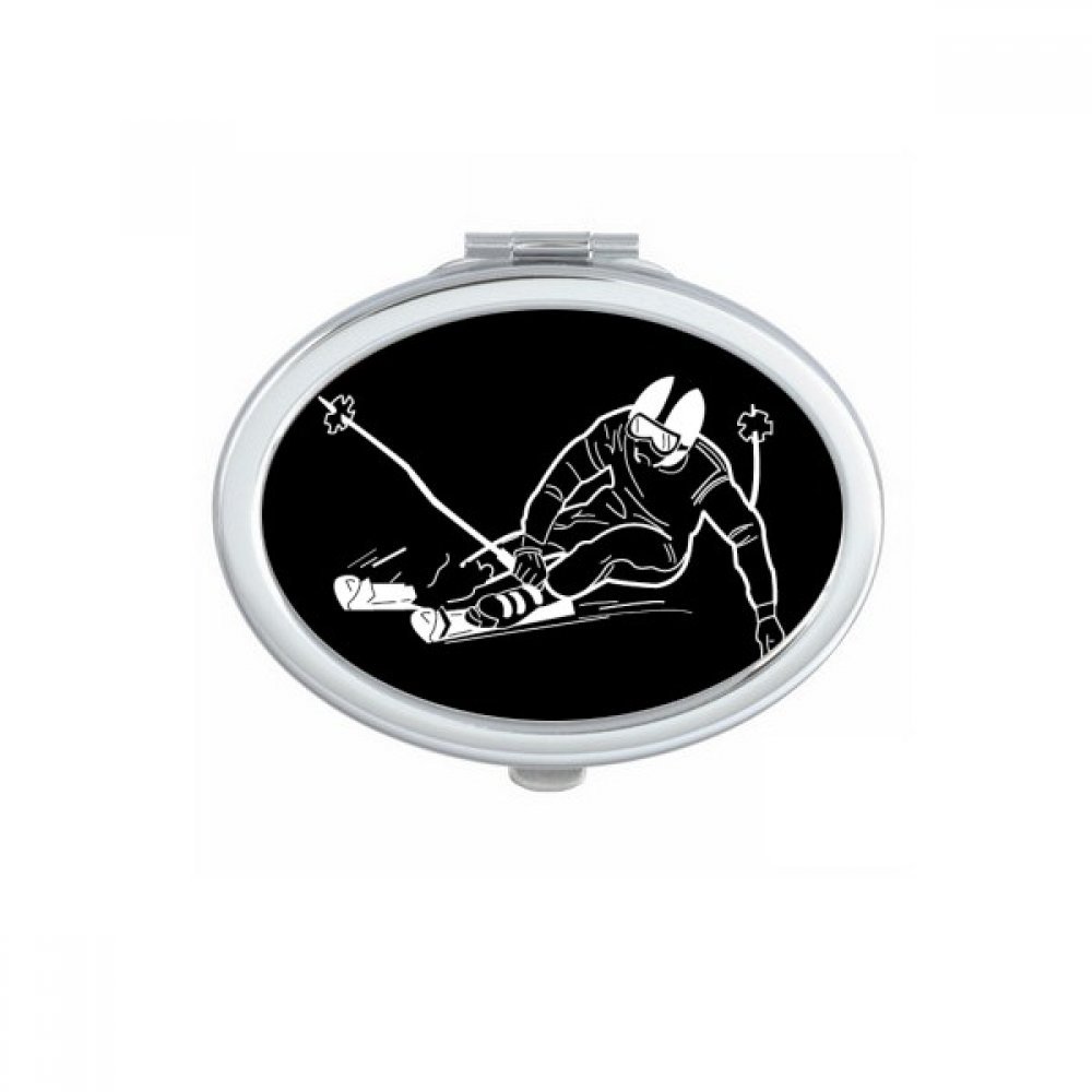 Miroir de poche compact ovale motif ski noir pour retouche rapide