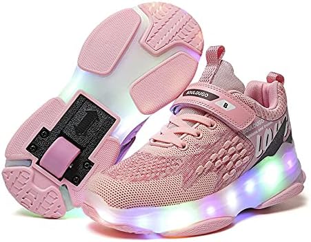 RESLIDE Roller Shoes with Wheels for Boys Girls Kids Skates Sneakers LED Light Rechargeable(4.5 US=37 CN,Single Pink)