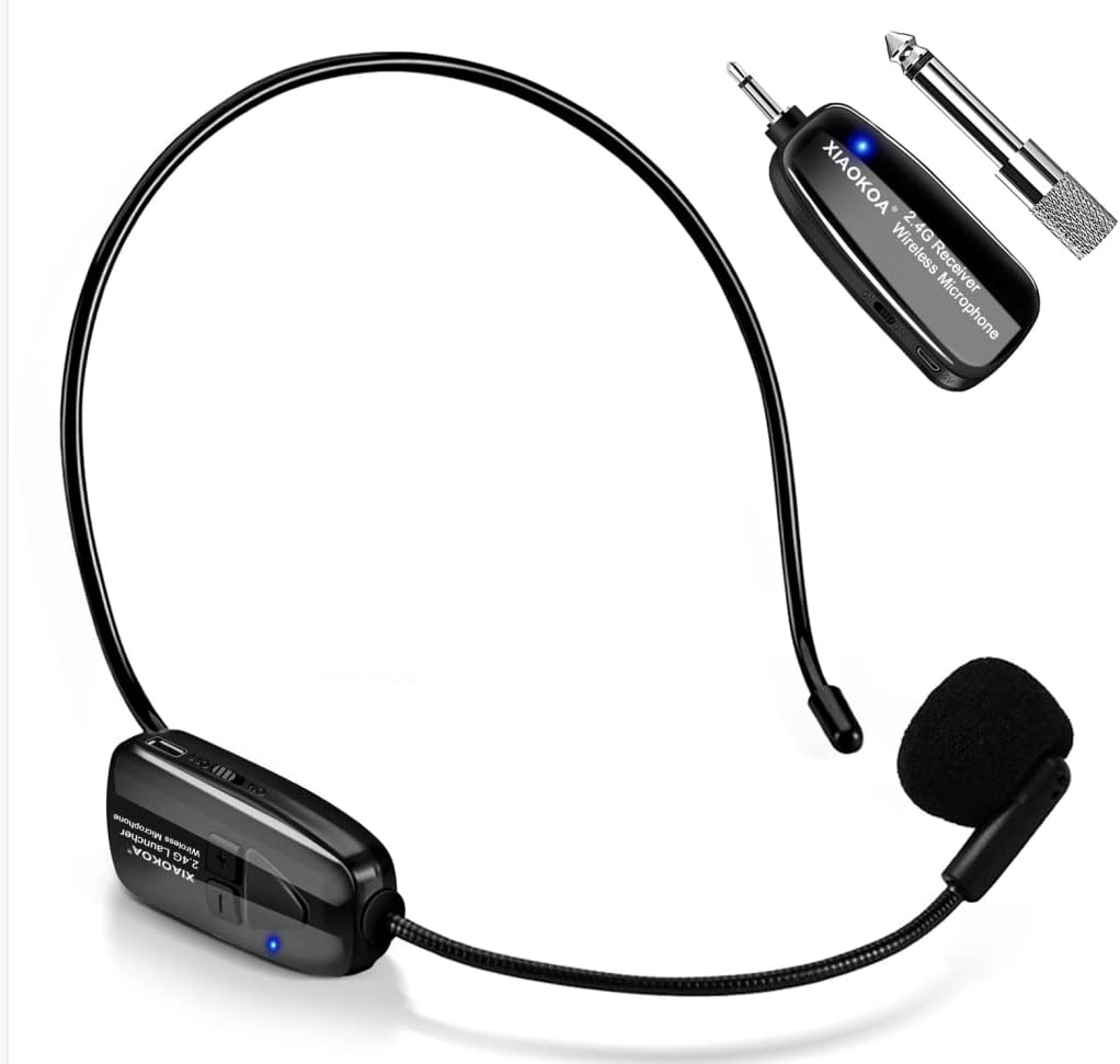 XIAOKOA Wireless Microphone Headset, 2.4G Microphones System, 50m Transmission Range, Rechargeable Plug and Play, for Tour Guide/Teaching/Promotion/Speech