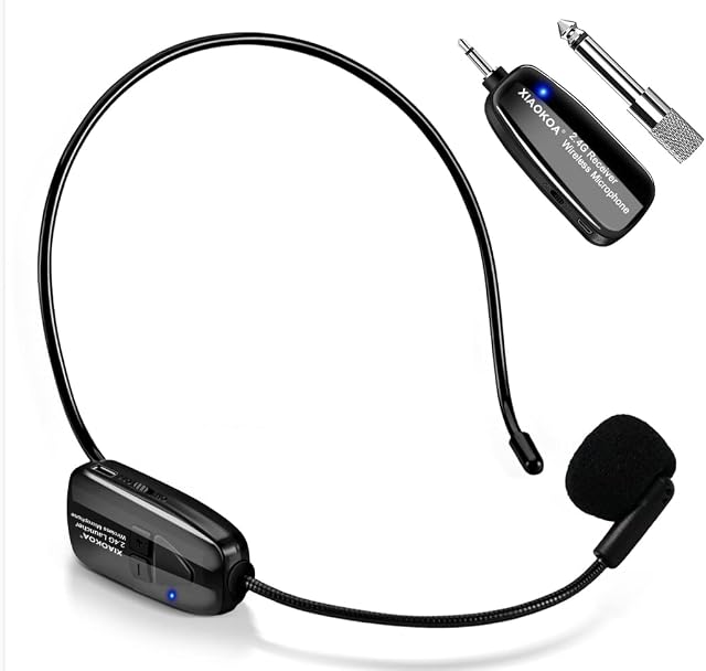 Wireless Microphone Headset for PA System, XIAOKOA 2.4G Wireless Receivers & Transmitters, Headset & Hand-held 2 In 1 Rechargeable Mic for Voice Amplifier, Stage Speaker, Public Speaking and Teaching