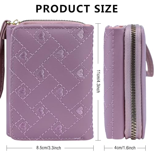 Cute Genuine Leather Wallet for Women Minimalist Kawaii Coin Purse with ID Window Travel Size (Purple)3