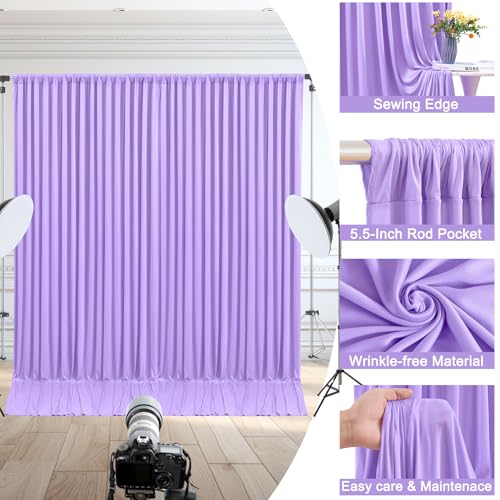 Image of 10x10 Lavender Backdrop Curtain for Parties Weddings, Wrinkle-Free Polyester Fabric Indoor and Outdoor Decoration Light Purple Backdrops Drapes for Baby Showers Birthday