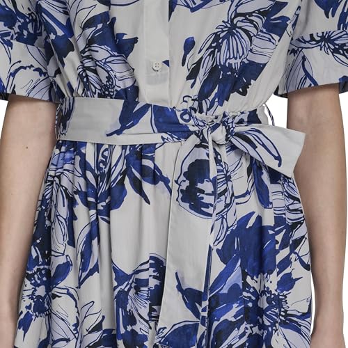 Image of DKNY Women's Short Sleeve Cotton Poplin Collared Midi Shirtdress