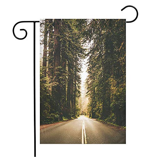 Jardín Bandera Niebla Brumosa Curva Viaje Por Carretera Ee. Uu. Plantas Secuoya Vertical Madera Natural Parques Al Aire Libre Divertido Bandera Para Exteriores, Para Balcón, Exterior, 30x45cm