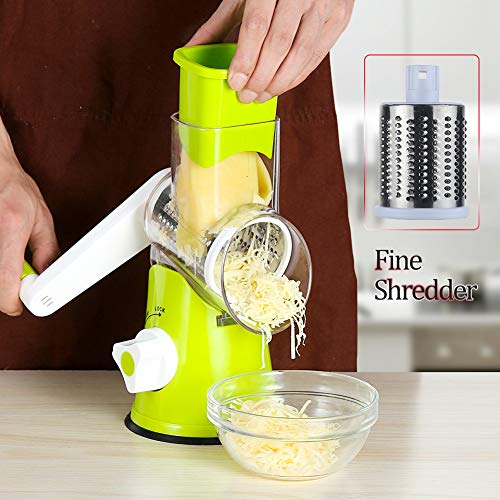 Cambom Rotary Cheese Grater Round Mandoline Slicer With 3 Interchangeable Blades, Manual Vegetable Food Shredder With Strong Suction Base By Cambom #TOP3