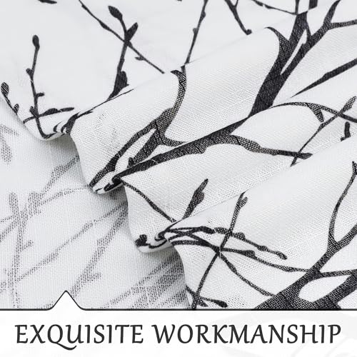 Image of FMFUNCTEX Sheer Sidelight Front Door Curtains 40 Inches Long White Black Branch Tree Half Print Curtain for Patio Doors with Matching Tiebacks 24 Inches Wide 2 Panels Set