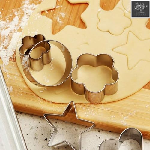 Image of Sulfar Combo of Stainless Steel Cookie Cutter, Silicone Spatula & Pastry Brush, Hand Wire Whisk