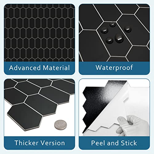 Sunwings Backsplash Tile For Kitchen Peel And Stick, Stone Composite Self Adhesive Tiles Small Long Hexagon Mosaic Wall Tile For Kitchen,10 Sheets Black #TOP5