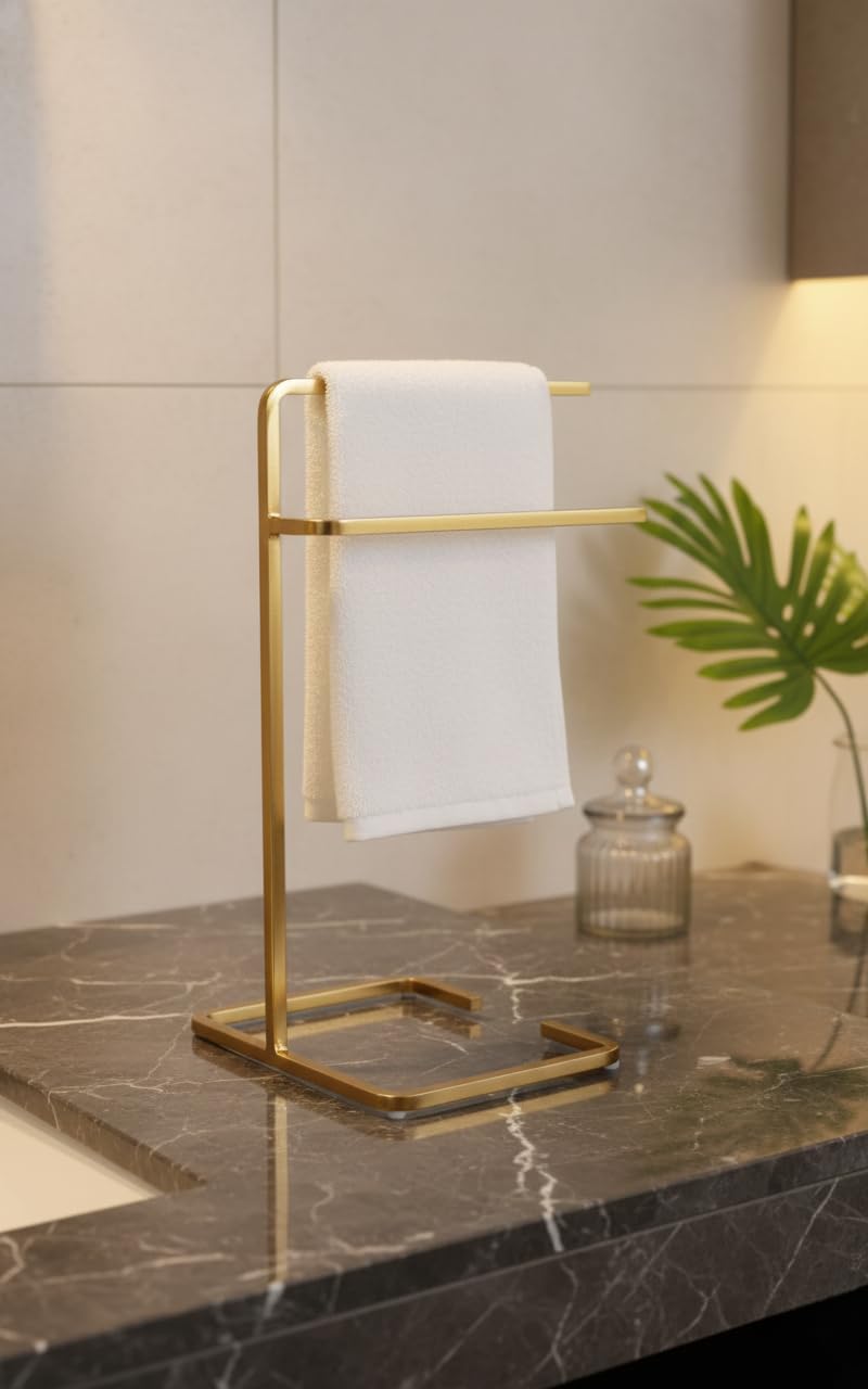 Handcrafted Metal T-Shaped Towel & Napkin Holder | Gold Tabletop Organizer for Living Room, Dining, Party & Festive Use | Housewarming Gifting Item | Durable Accessory (Gold, 30x17 cm)-image-26
