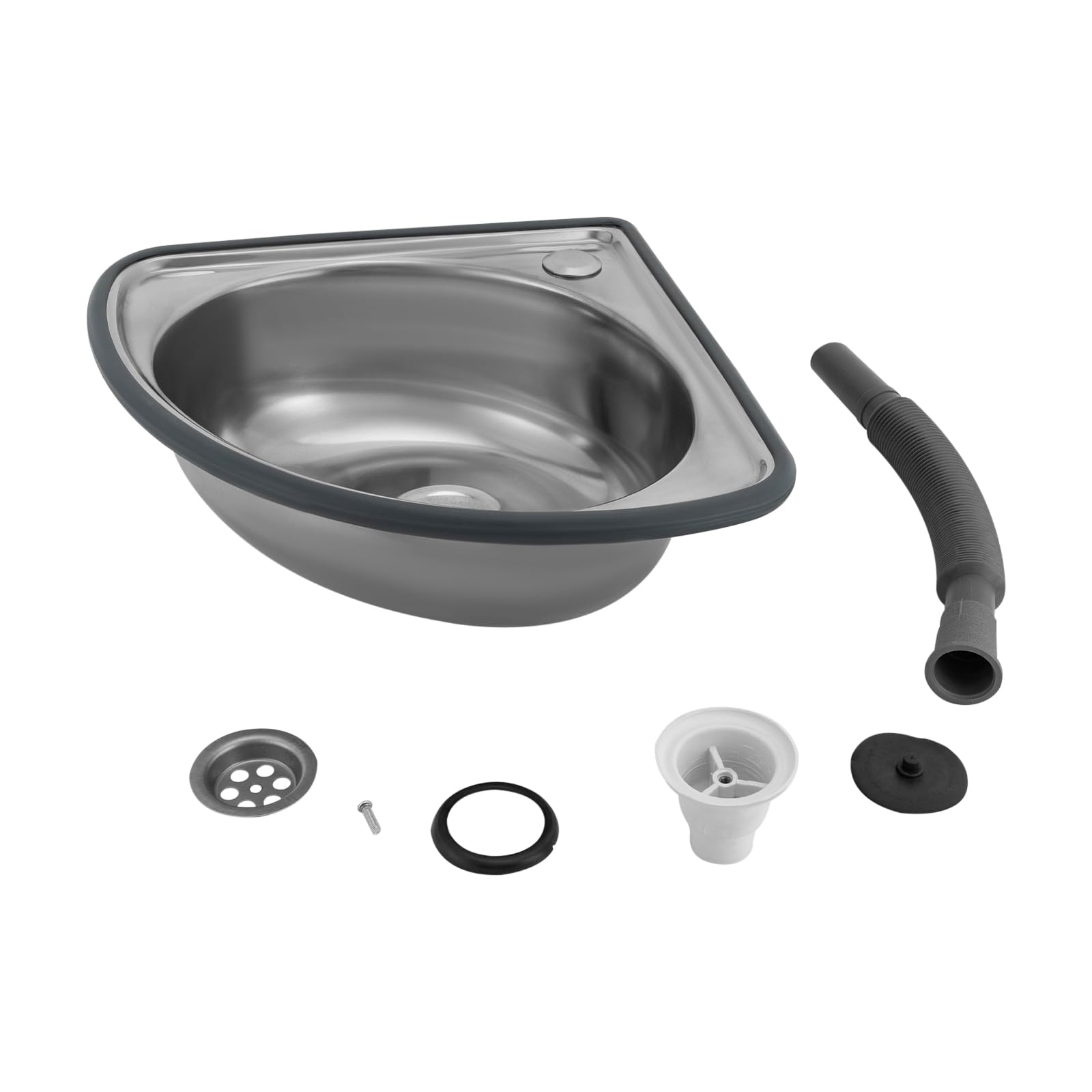 Corner Basin Sink, Wall Mount Stainless Steel Triangle Wash Basin with Drain Pipe Single Bowl Sink for Kitchen RV Caravan Camper Boat