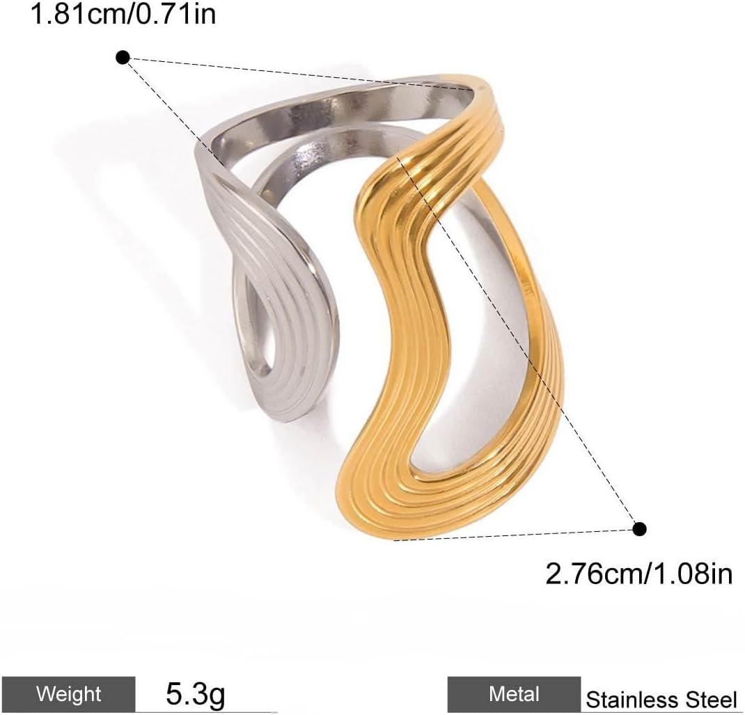 Gold Silver Mixed Metal Thumb Ring For Women, Chunky Asymmetrical Wavy Curve Ring Pinky Index Finger Split Rings Dainty Adjustable Stainless Steel Waterproof Non Tarnish Jewelry Gift - Image 7