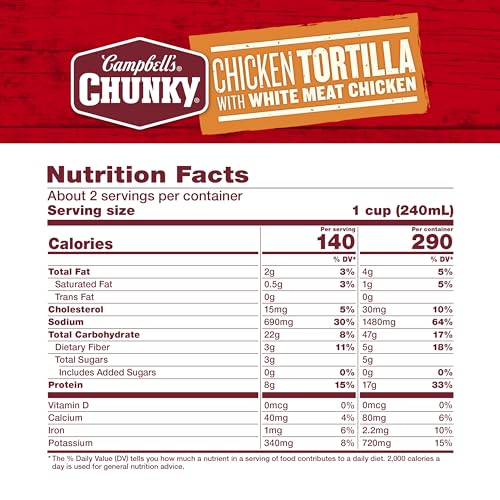 Image of Campbell's Chunky Soup, Chicken Tortilla Soup with Grilled White Meat Chicken, 18.6 Oz Can (12 Pack)