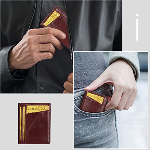 Image of Unaone Slim Minimalist Wallet - Premium Leather RFID Blocking Front Pocket Wallets with 8 Card Slots and 2 ID Window, Wine Red