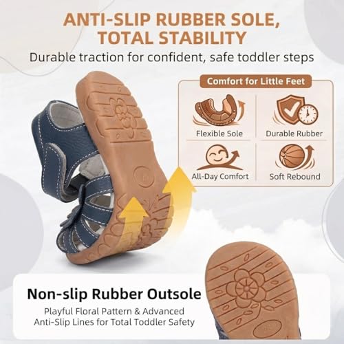 Image of Femizee Toddler Girls Leather Dress Sandals with Adjustable Strap | Toddler /Little Kids, Leather upper, Cushioned footbed, Hook-and-loop, Flexible Sole, Dressy summer occasions, Princess-style