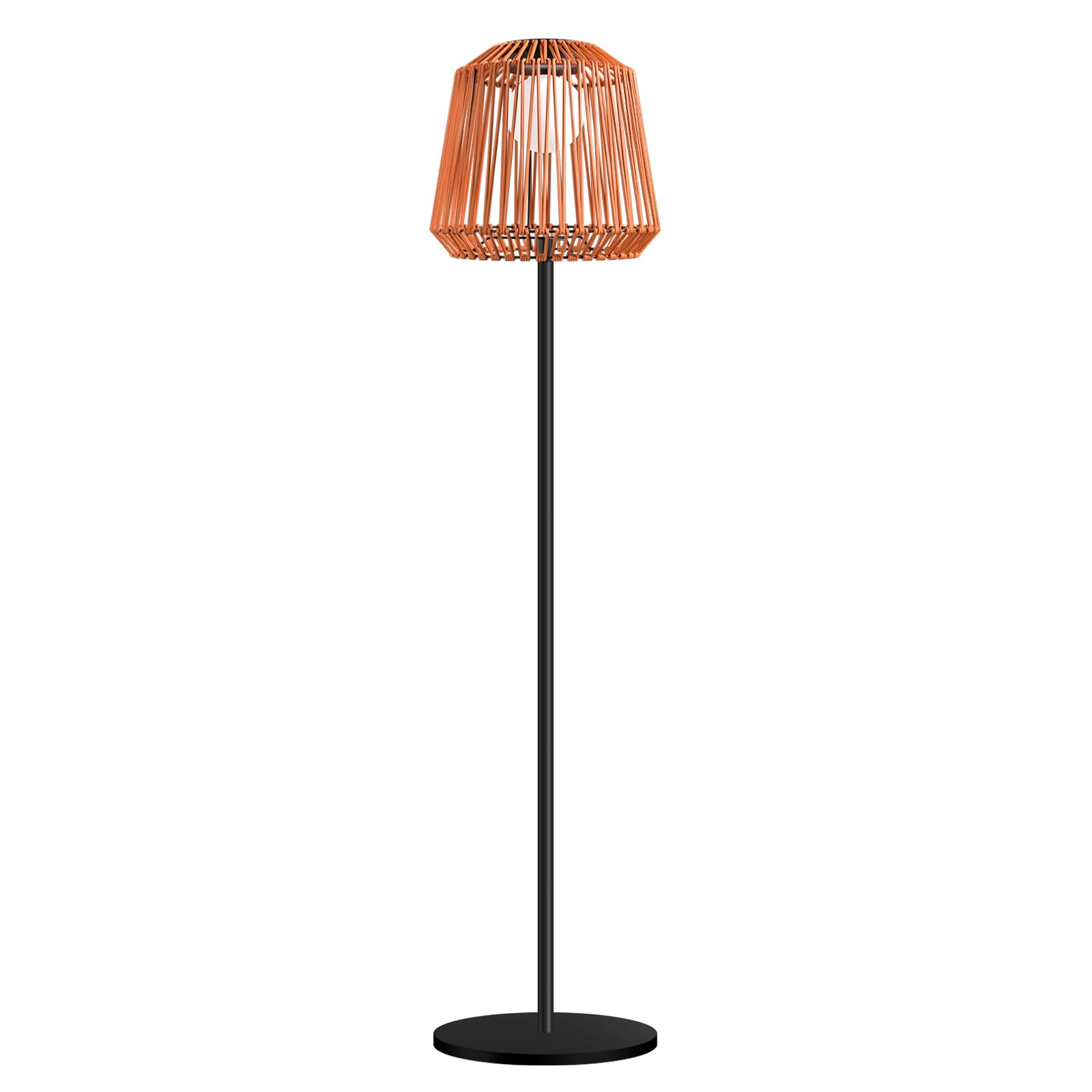 Lámpara solar exterior de ratán con 3 niveles de brillo y carga USB, IP65, resistente al agua, lámpara de pie solar para jardín, terraza y salón (30 × 30 × 155 cm, blanco cálido, encendido