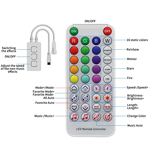 Image of PAUTIX Bluetooth Music Pixel LED Smart Controller SP611E,for WS2811 WS2812 SM16703 Addressable Dream Color LED Strip Pixels Light DC5V-24V APP /IR Remote Control(NOT for RGB LED Strip without Smart IC)