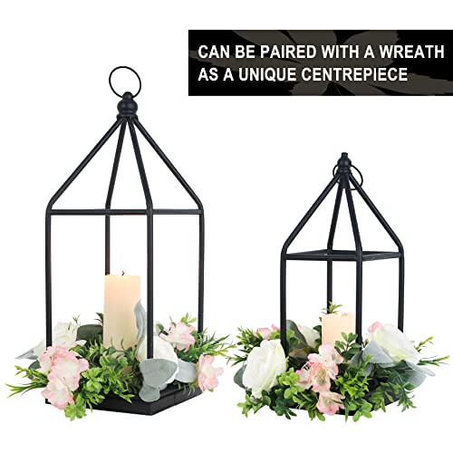 Decorkey Farmhouse Outdoor Lantern Decor, Set Of 2 (18’’&14’’) Black Metal Lanterns Decorative, Vintage Hanging Candle Holder For Home Indoor Outdoor Front Porch Patio Wedding Party Centerpiece Decor #TOP2