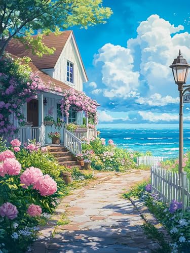 Bimkole 5D ダイヤモンドアート 家 ダイヤモンドアート キット 絵画 風景画 花 クロスステッチ フルドリル クリスタル ラインストーン 刺繍 DIY アート クラフト ホーム ウォールデコ 30x40 cm