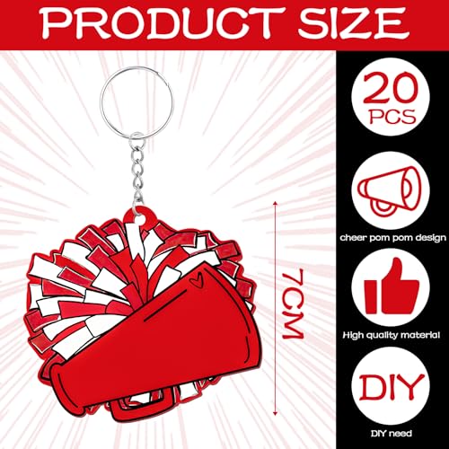 Tondiamo 20 Pcs Megaphone Cheer Bag Tag Bulk Cheerleader Pom Pom Bag Tag DIY Cheerleading Acrylic Luggage Keychains Gift(Red)2