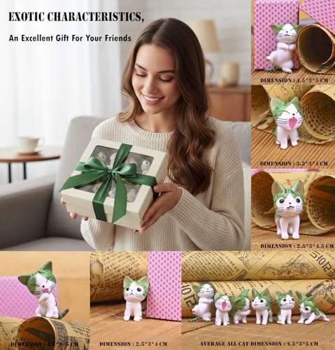 Image of 6PCS Cute Cat Figurines Set, Mini Cartoon Kitty Animal Figures, Collectible Cat Toys, Cake Toppers, Desk Decor, Party Favors, Kids Gifts and Home Decorations