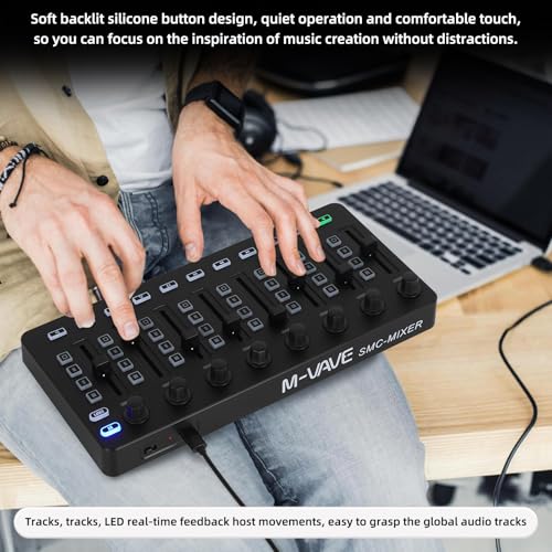 Image of Wireless Midi Controller Mixer, Bluetooth Semi Weighted Professional dynamic keybed 8 Knobs and Music Production,Software Included (Black Mixer)