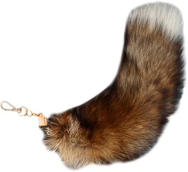 Faux Animal Tail Keychain Fluffy Faux Fur Tail Pendant 15.75 Inch Long Tail Charms Keyring Holder for Handbag Backpack Brown - Black