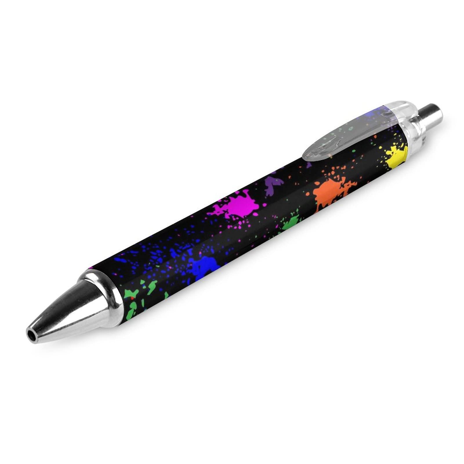 Rainbow Splatter Neon on Dark Retractable Ballpoint Pen Portable Black Ink Ball Pen Work Pens for Office Stationery Supplies Gifts