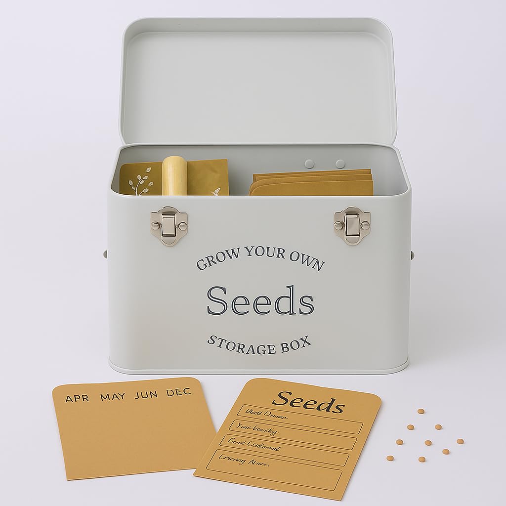 Seed Storage Box With Free Envelopes & Dividers French Grey